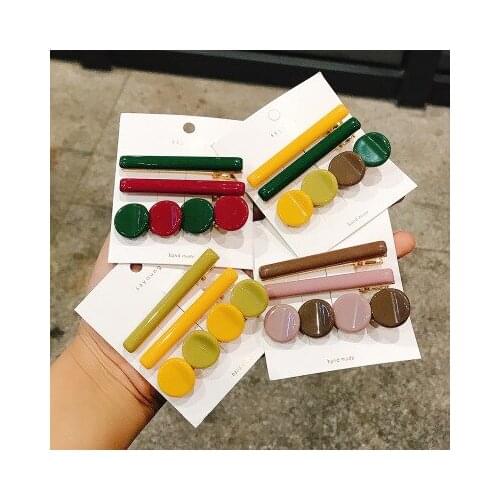 High Quality Female Colorful Handmade Round Bean Geometric Hairpin Vintage Korean Simple Hair Clip Girl Fashion Headdress INS