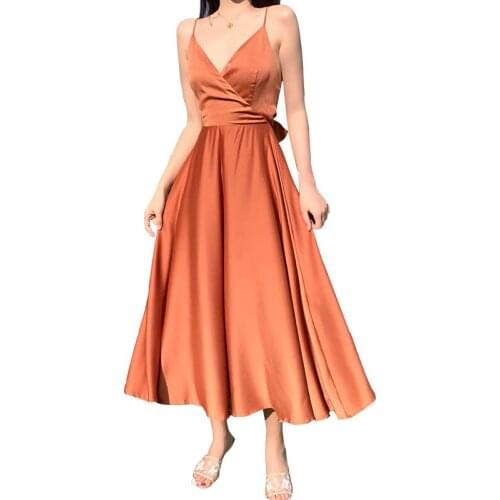 High Waist Dress Women Spaghetti Strap A-Line Pleated Vestidos Big Hem Sexy Fashion Solid Summer Beach Style Dresses Girls S-L