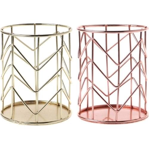 1pc Rose Gold Pen Pencil Pot Holder Container Organizer Home Desk Stationery Decor