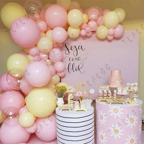 120Pcs Pastel Pink Balloons Garland Arch Kit Macaron Yellow Wedding Anniversary Party Decoration Birthday Kids Baby Shower Girl