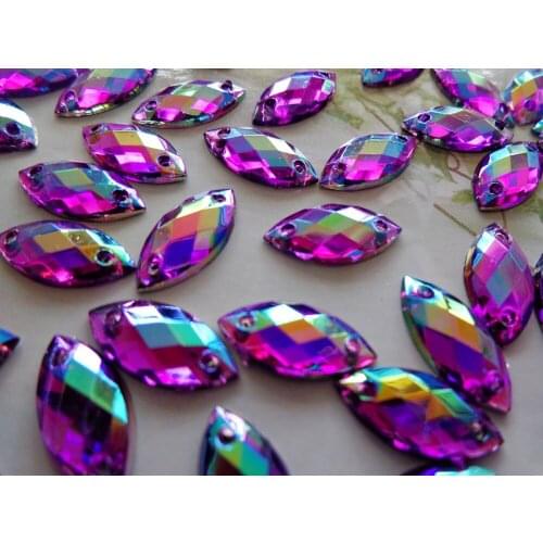 150pcs 7*15mm sew on rhinestones purple AB colour crystal navette shape gem stones flatback for dress