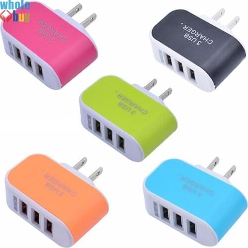 2018 High Quality colorful EU US Plug 3 USB Port Wall Home Travel AC Charger Adapter mobile phone charger in stock 200pcs/lot