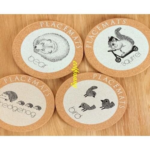 50pcs/lot 17cm Animal Style Round Cork Drink Coaster Coffee Cup Mat Tea Pad Placemat insulation cushion Table Decor