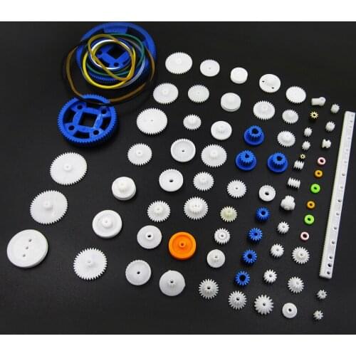 80pcs/lot Plastic DIY Gear Set Single Double Layer Crown Shaft Axle Sleeve Tooth Strip Bevel Gear