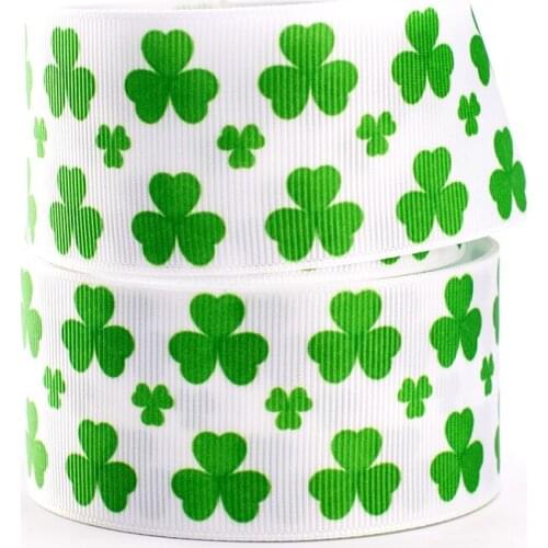Four Leaf Clover Pattern Grosgrain Ribbon Heat Transfer Print 5yards 1‘’1.5‘’3‘’ Handmade Hair Bows for Partys