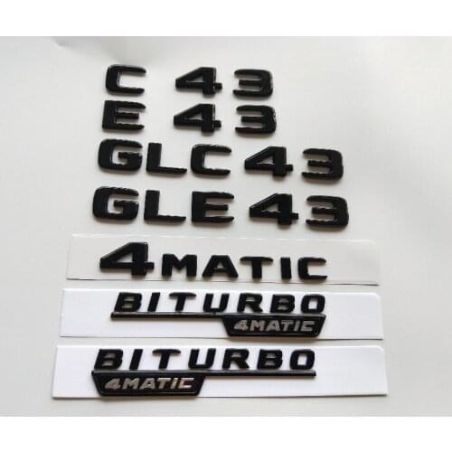 Gloss Glossy Black Fender Trunk Emblem Emblems Badges for Mercedes Benz W205 C43 W213 E43 X253 GLC43 GLE43 AMG BITURBO 4MATIC