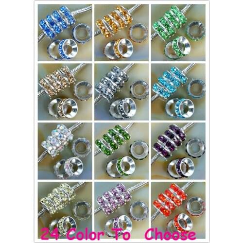 DHL Free!!! 10mm Mixed 12 Color Each 100 Pieces Rhinestone Crystal Rondelle Spacer Beads Lot,Rhodium Plated European Beads