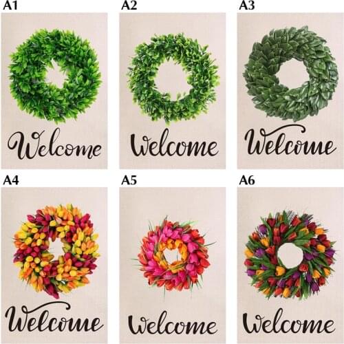Welcome Flower Wreath Spring Garden Flag Yard Burlap Garden Flag Double Sided Summer Easter Mothers Day Flower Wreath