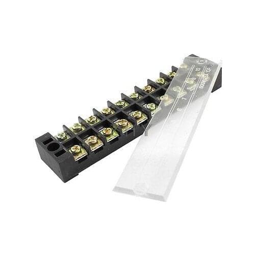 Dual Row 10 Pole 10P Screw Barrier Terminal Block Strip Black 25A
