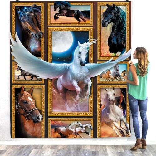 White Horse 3d printed fleece blanket for Beds Hiking Picnic Thick Fashionable Bedspread Sherpa Throw Blanket Drop shipping