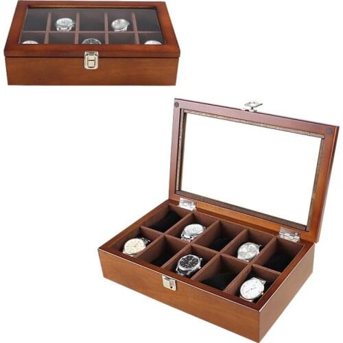 Han 10 Slots Wood Watch Display Box Fashion Black Mechanical Watch Storage Box Case Women Jewelry Gift Case