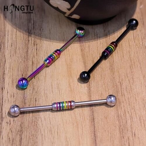 1PCS Multiple Colors Industrial Barbell Earrings Piercing Long Bar Cartilage Scaffold Piercing Ear Helix Tragus Body Jewery