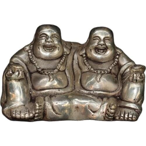 Chinese old craft Tibetan Silver Brothers Maitreya Buddha Decoration
