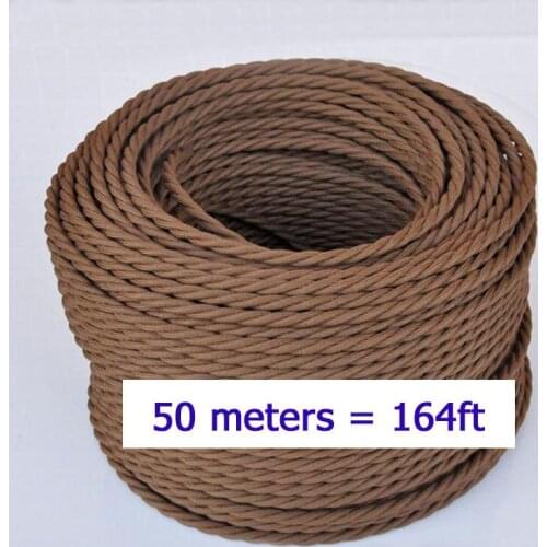 Brown 50meters 164ft Retro Antique Braided Woven Fabric Lamp Cable Wire Cord Light Electric 2 cores 2*0.75mm