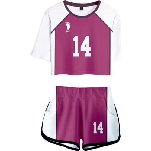 Animen Custome Haikyuu Two Piece Set Women Sexy Short Top and Mid Waist Shorts Sport Tracksuits Fitness 2020 New Pullover Print