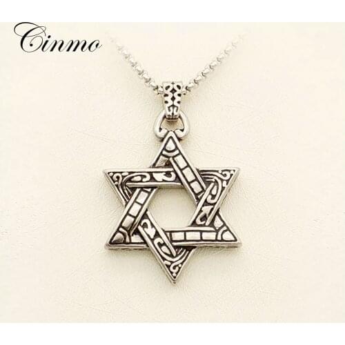 Cinmo Lace David Star Pendant Necklace Vintage Exquisite Hexagram Stainless Steel Necklaces For Men Women Charm Jewelry Gift
