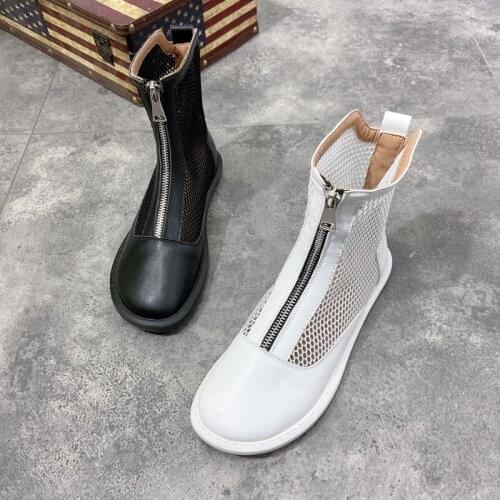 Summer Korean Trend Hot Sale Mesh Breathable Zipper Short Tube Ladies Single Boots Flat Comfortable Martin Boots