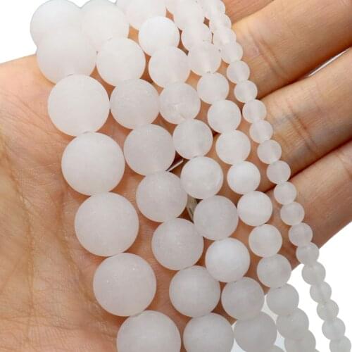 Dull Polish Matte Natural White Chalcedony Jades Stone Round Spacer Beads For Jewelry Making DIY Bracelet Necklace 4/6/8/10/12mm