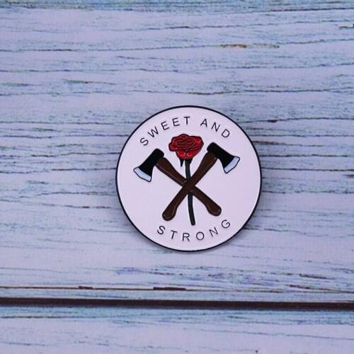 Sweet And Strong Enamel Pin Feminist Art Badge Axe Rose Brooch Girl Power Gift Women Fashion Accessory