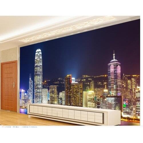 Photo wall mural Hong Kong night bright lights Photo wallpaper custom wallpaper TV setting wall of sitting room sofa
