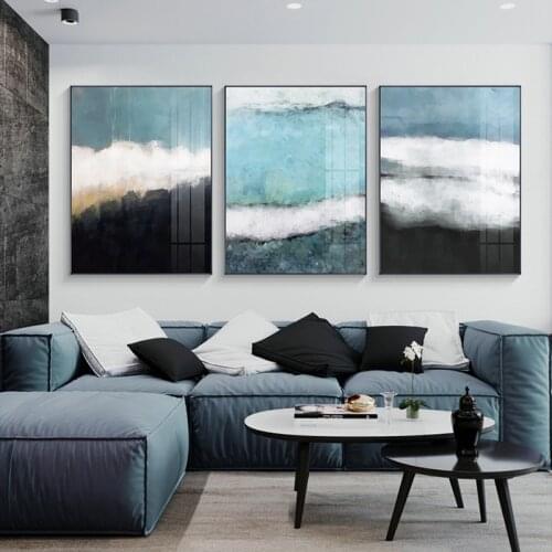 Wall Art Picture for LivingRoom Abstract Blue Black Color Seascape Canvas Painting Modern Landscape Poster Print Home Decoration