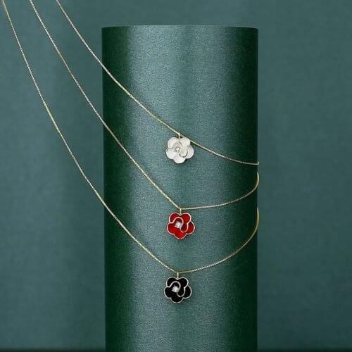 2021 Chinese Style New Simple Retro Camellia Necklace Simple Flower Pendant Clavicle Chain Student Jewelry Wholesale