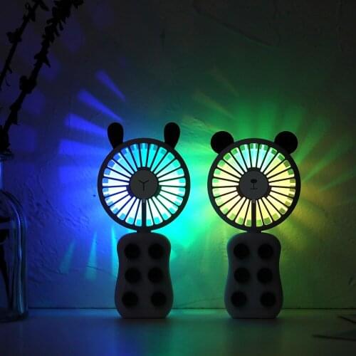 New Cartoon Rehargable Mini Bear Fan with LED Lamp USB Fan Children Hand-held Mini Fan For Kids with Suction Cup Phone Holder