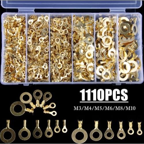 1110PCS 3.2mm -10.2mm Naked Wire Crimp Copper Terminals Connerctor- Non-Insulated Ring Lugs Crimping Cable Connectors