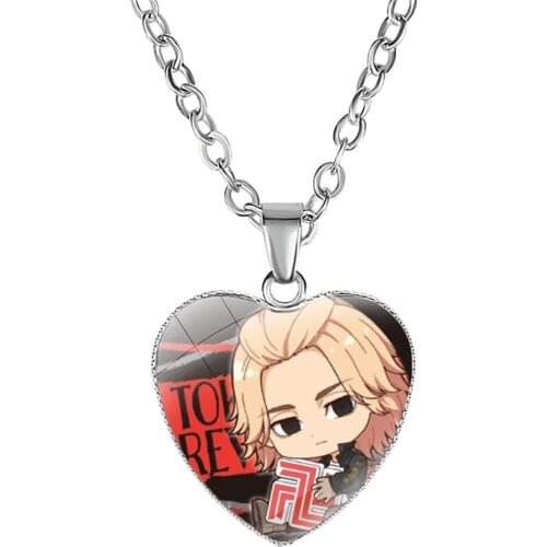 Anime Tokyo Revengers Necklace Carton Figure Manjiro Ken Takemichi Hinata Heart Shape Glass Cabochon Pendant Clavicle Jewelry