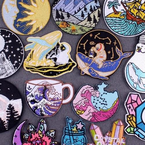 Iron On Patch Whale Patches On Clothes Sea Wave Patch Natural Clothing Patches DIY Patch Embroidered Patches For Clothing Decor