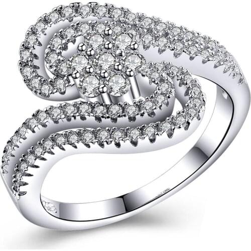 Silver plated Rings for women gift hot sale new white crystal jewelry micro paved settting 6 7 8 S Cubic Zircon Engagement Ring