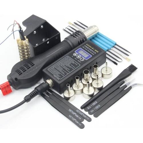 Riesba 8858 PLUG Portable BGA Rework Solder Station Hot Air Blower Heat Gun Welding tools Nozzle brush tweezers Welding tool
