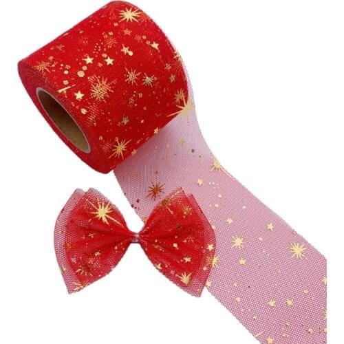 Wedding & Engagement Decoration Festival Supplies Multi Color Golden Star Pattern Tulle Roll Gauze Ribbon 6cm 25 Yards
