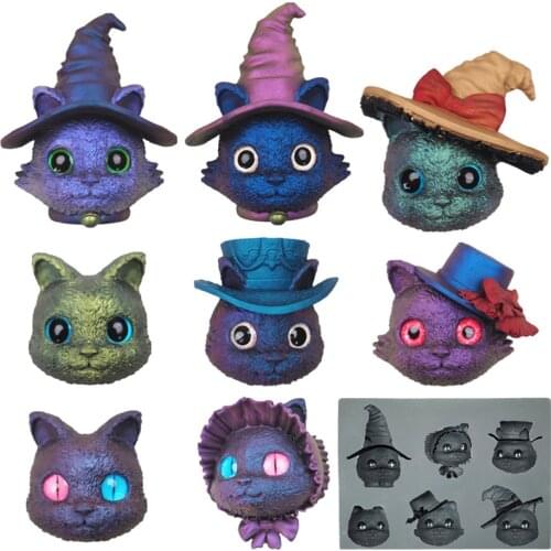 Witch Cat Silicone Mold Hallowmas Decoration Cabochons Jewelry Making Keychains Cats Resin Molds Phone Case Holder