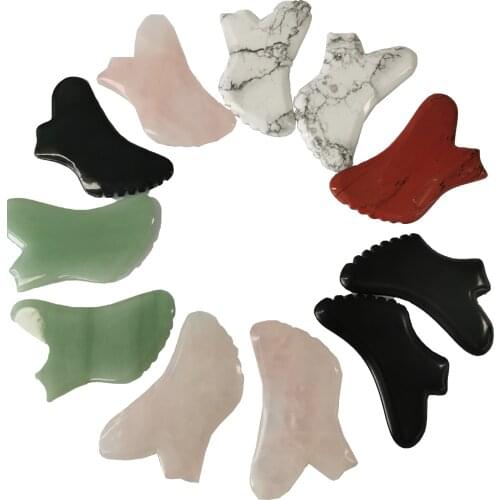 Boot Shape White Jade Back Guasha Massage Tool Bian Stone Gua Sha Scraper with Comb