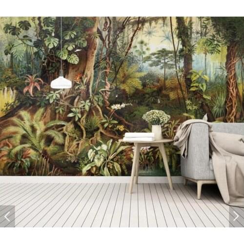 Vintage Tropical Rainforest Wallpaper Mural Wall Murals Decals 3D Wall Paper Rolls for Living Room Bedroom Sofa TV Background