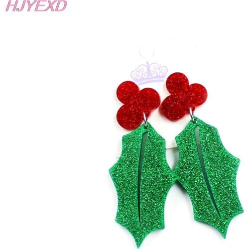 1pair) HP088 Acrylic Holly Leaf Dangle Earrings Christmas Acrylic Earrings