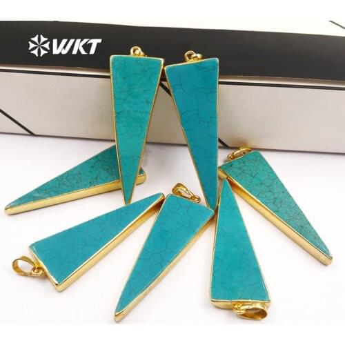 WT-P455 Holiday Sale Natural long triangle pendant single loops howlite pendants fashion boho gold metal trim triangle pendants