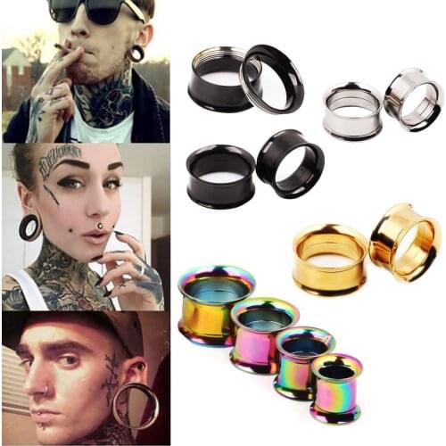 TIANCIFBYJS Ear Tunnels Expander Plugs Stretcher Stainless Steel Screwed Colorful Double Flared Earrings Gauges Piercing Plug