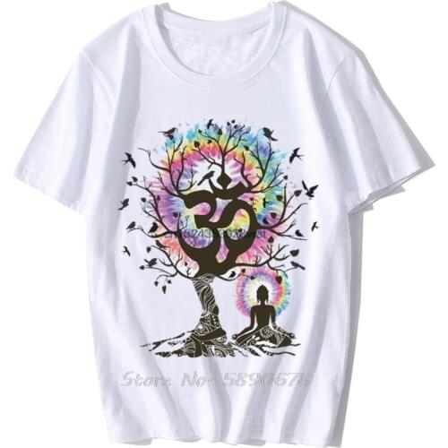Women T-Shirt Yoga Meditation India Zen OM Tree Beautiful Birds Print Men O-neck Tshirt