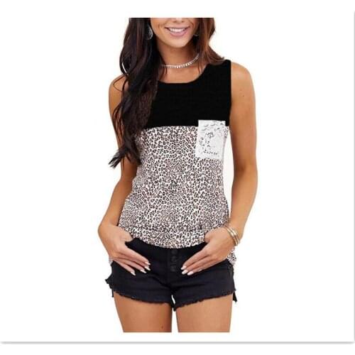 2021 Leopard Patchwork t Shirt Women Pocket Decor O Neck Sleeveless t shirt Summer Vest Beach Casual Ladies Top Female Tees
