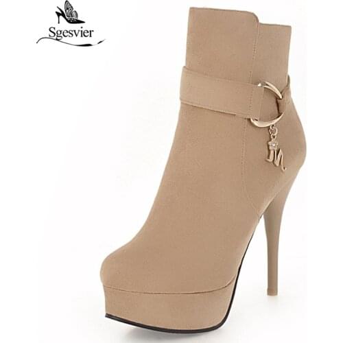 Sgesvier 2018 women boots sexy high heels platform ankle boots for women botas thin heel side zipper night dress boots OX792