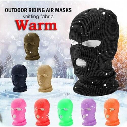 Women Men 3-Hole Knitted Full Face Cover Ski Winter Warm Cycling Neon Solid Color Hat Halloween Party Cosplay Cap
