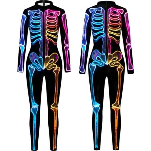 Halloween Jumpsuit Glow Fluorescent Skull Sexy Women Devil Ghost Party Carnival Performance Scary Costume Kids Girl Day of Dead