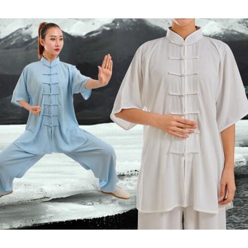 8 colors tai chi suit short sleeve summer unisex taiji kung fu uniforms martial arts exercise clothes clothing white/black/gray