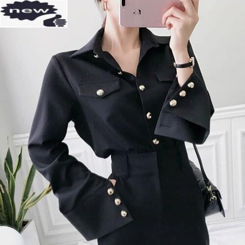 Office Ladies Two Piece Set Long Sleeve Turn-Down Collar Single Breasted Button Up Shirt Loose Fit Women Full Length Pant suit