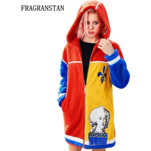 Lady Autumn Winter Fashion Embroidery Flocking Trench Coat Patch Designs Spliced Vestidos Women Thick Warm Hooded Slim Coat Y182
