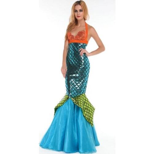 Special Style Mermaid Dress Woman Flake Gown Halterneck Sweet Trumpet Costume Grace Female Trajes One Piece Dress Sexy CA866