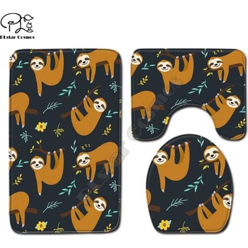 Sloth Animal cartoon pattern 3D printed Bathroom Pedestal Rug Lid Toilet Cover Bath Mat Set drop shipping style-3