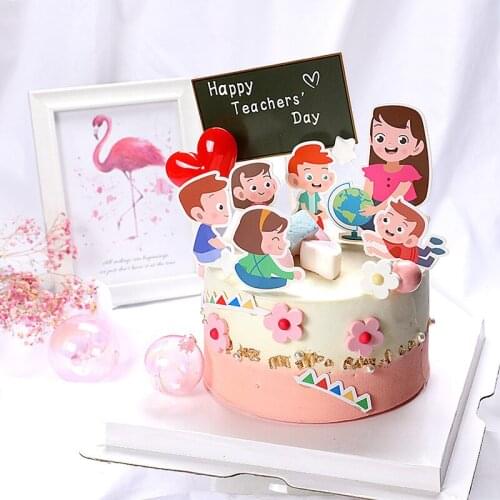 1set Cartoon Kawaii Happy Teachers' Day Cake Toppers Teacher Cupcake Baking Toppers Birthday Party Supplies Decoration